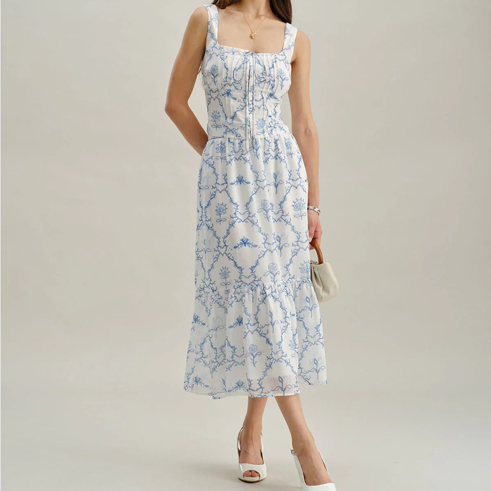 Rihoas White Floral Tiered Midi Skirt - Picture 2 of 7